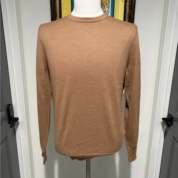 Banana Republic Mens Fine Italian Marino Wool Camel Crew Neck Sweater - Picture 1 of 2